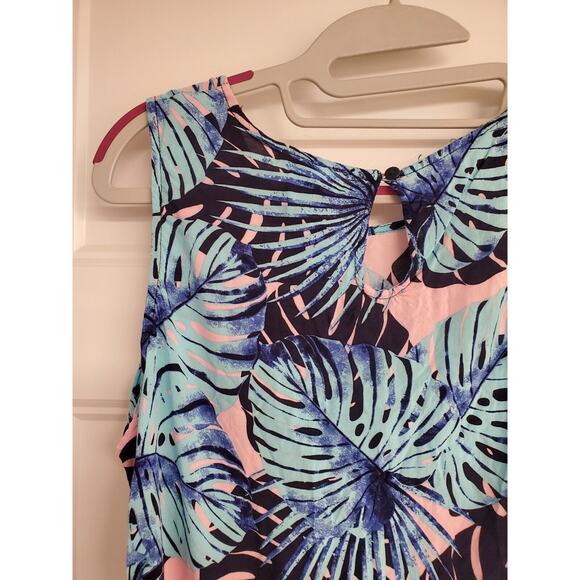 Women's Tribal Jeans Blue & Pink Tropical Jungle Floral Side Tie Tank | Size PS - Picture 8 of 13